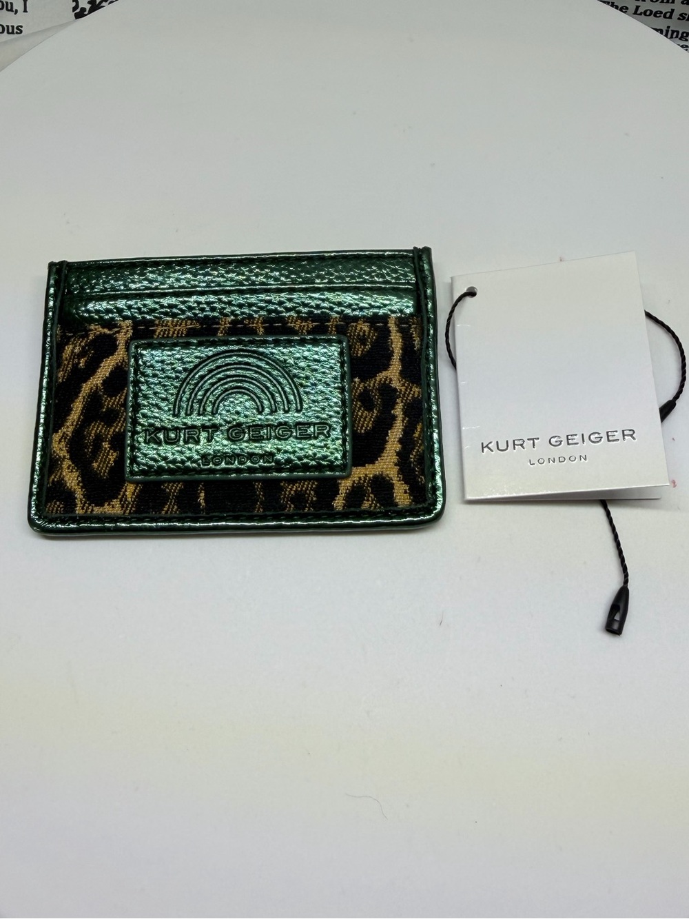 Kurt Geiger London Metallic Green Gold Jacquard Card Holder Wallet